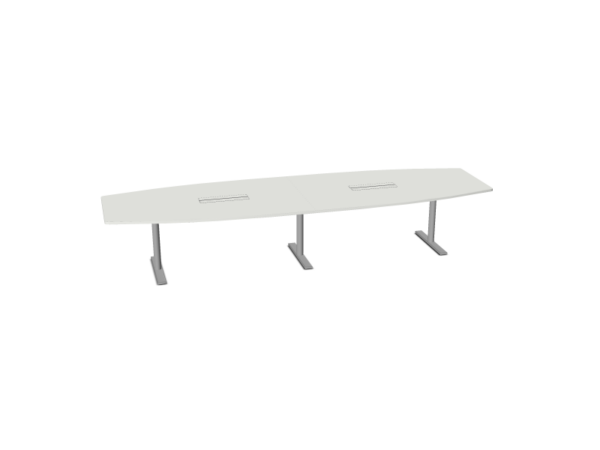 Optima møtebord 400x120 cm. Båtformet plate. T fot understell.