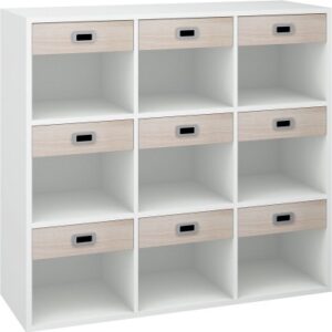 Mix L reol med 9 rom og 9 lave skuffer